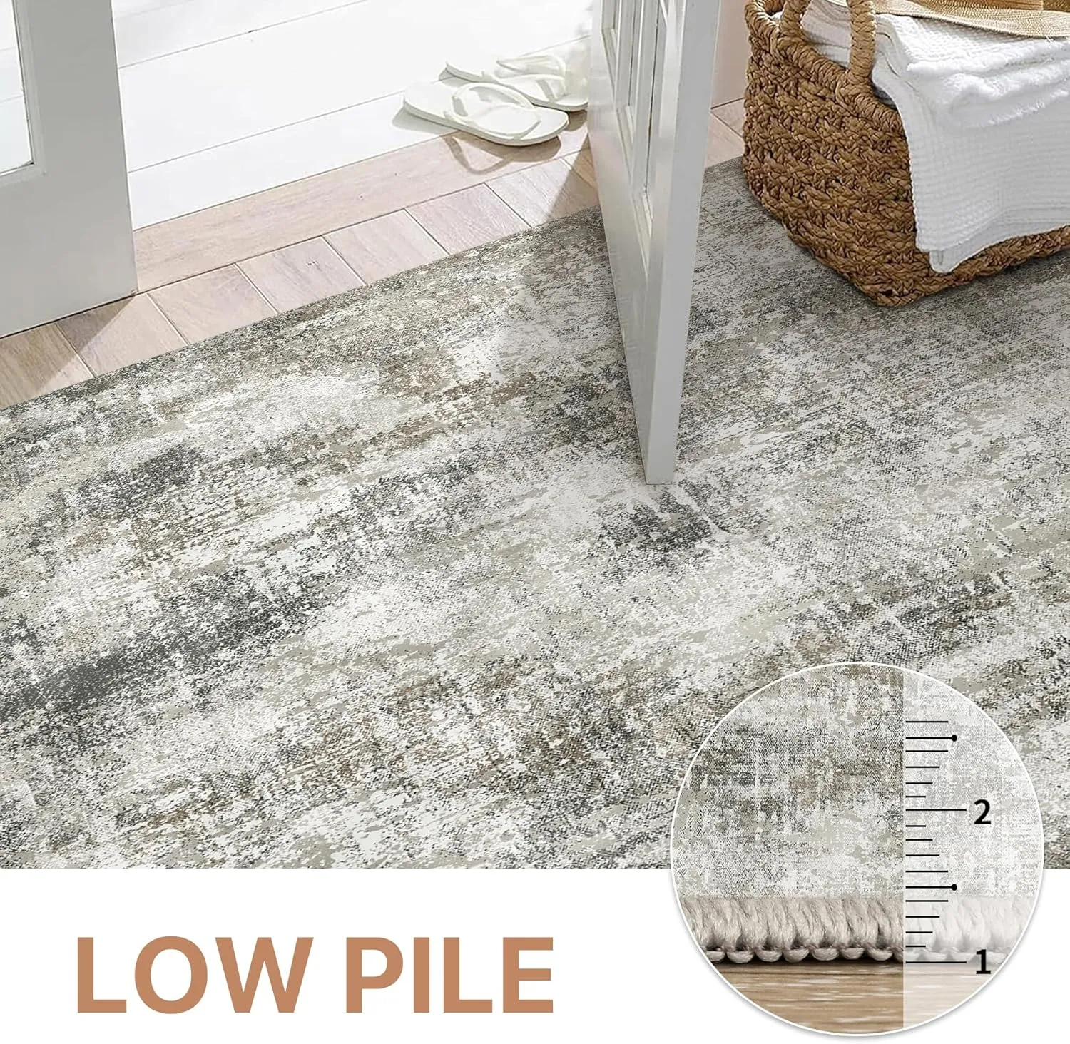GENIMO Washable Area Rugs for Living Room Bedroom, 6x9 Modern Abstract Non Slip Rug, Low Pile Soft Contemporary Indoor Floor Carpet Cover for Dining Room Kitchen, Slate