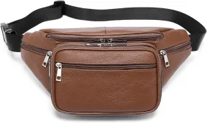 Genuine Cowhide Leather Large 7 Pocket Waist Pack with Organizer, Card Slots (Cowhide Brown)