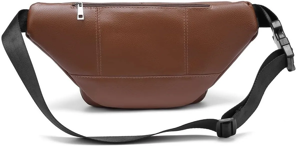 Genuine Cowhide Leather Large 7 Pocket Waist Pack with Organizer, Card Slots (Cowhide Brown)