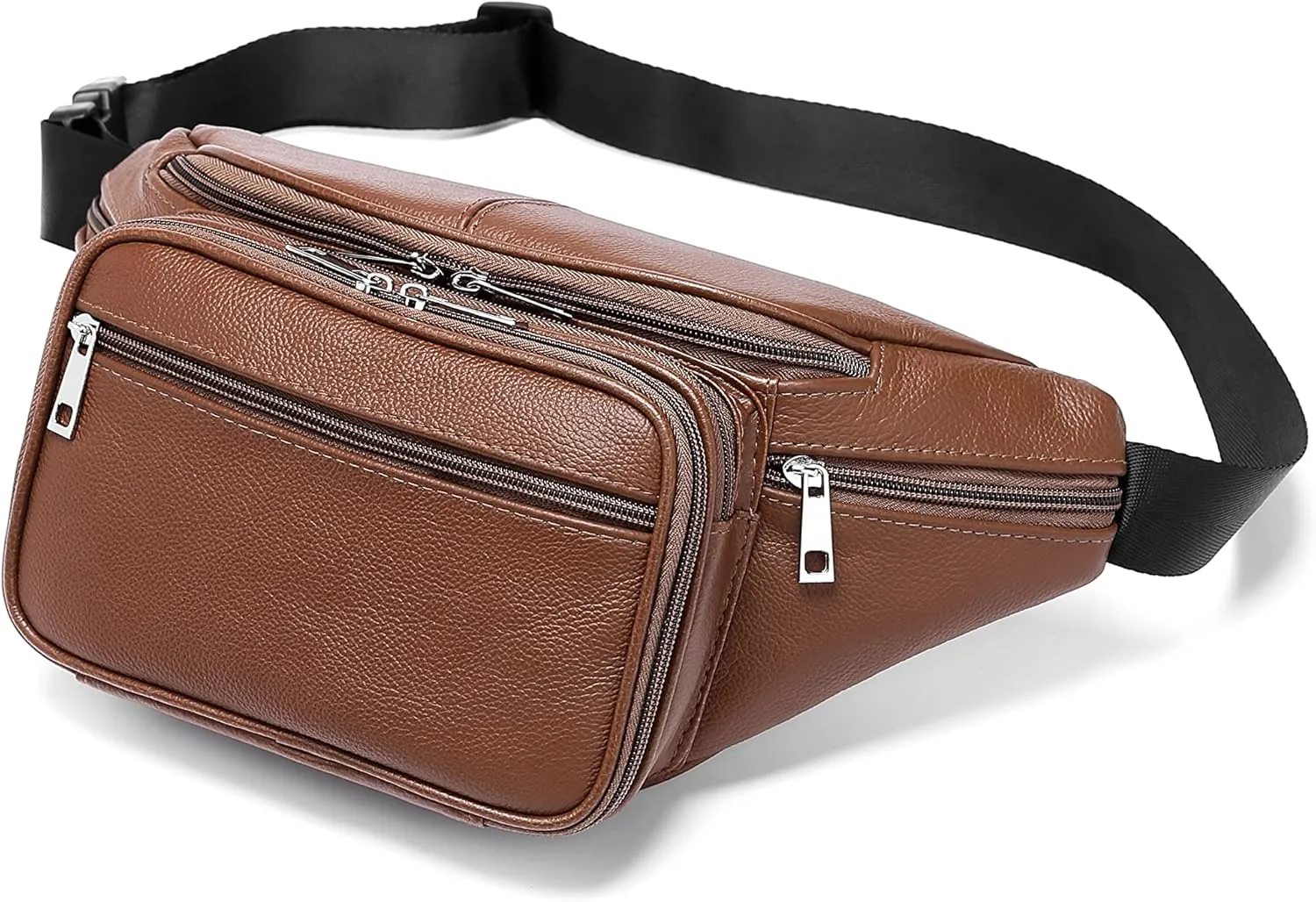 Genuine Cowhide Leather Large 7 Pocket Waist Pack with Organizer, Card Slots (Cowhide Brown)