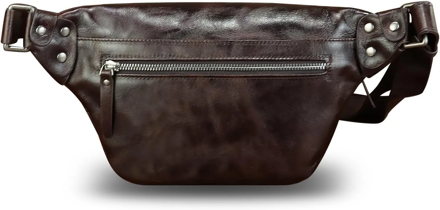 Genuine Leather Fanny Pack for Women and Men Vintage Handmade Leather Waist Bag Sling Bag Crossbody Bag Hip Bag Chest Purse (Coffee)