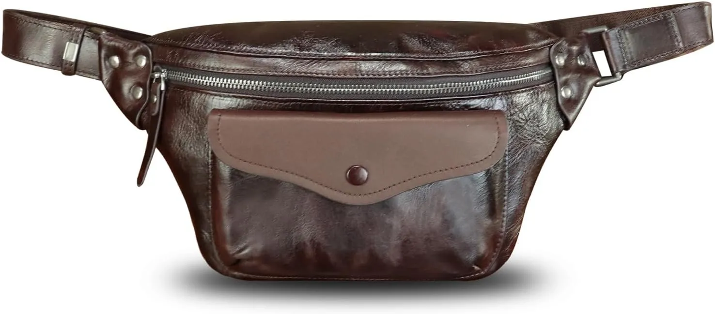 Genuine Leather Fanny Pack for Women and Men Vintage Handmade Leather Waist Bag Sling Bag Crossbody Bag Hip Bag Chest Purse (Coffee)