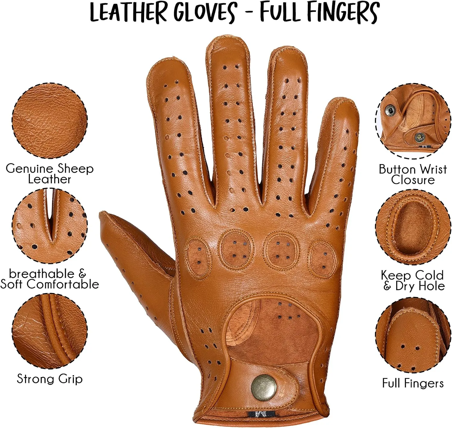 Genuine Leather Fashion Gloves, Motorcycle Knuckle Fit Gloves