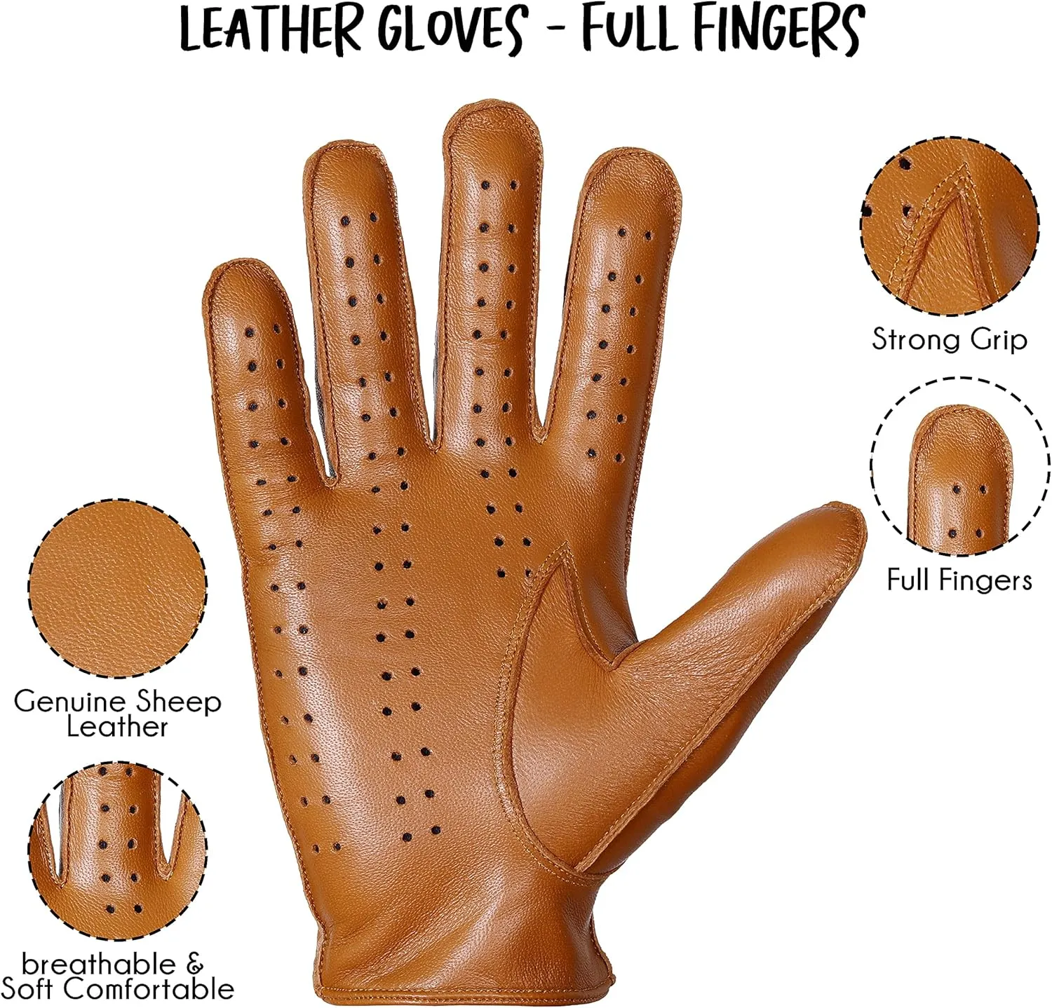Genuine Leather Fashion Gloves, Motorcycle Knuckle Fit Gloves