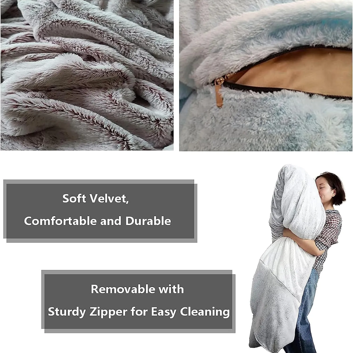 Giant Bean Bag Chair Cover(No Filler),Oversized Round Soft Fluffy PV Velvet Washable Lazy Sofa Bean Bag Bed Cover for Adults, Living Room Bedroom Furniture Outside Cover (Gray, 7FT)