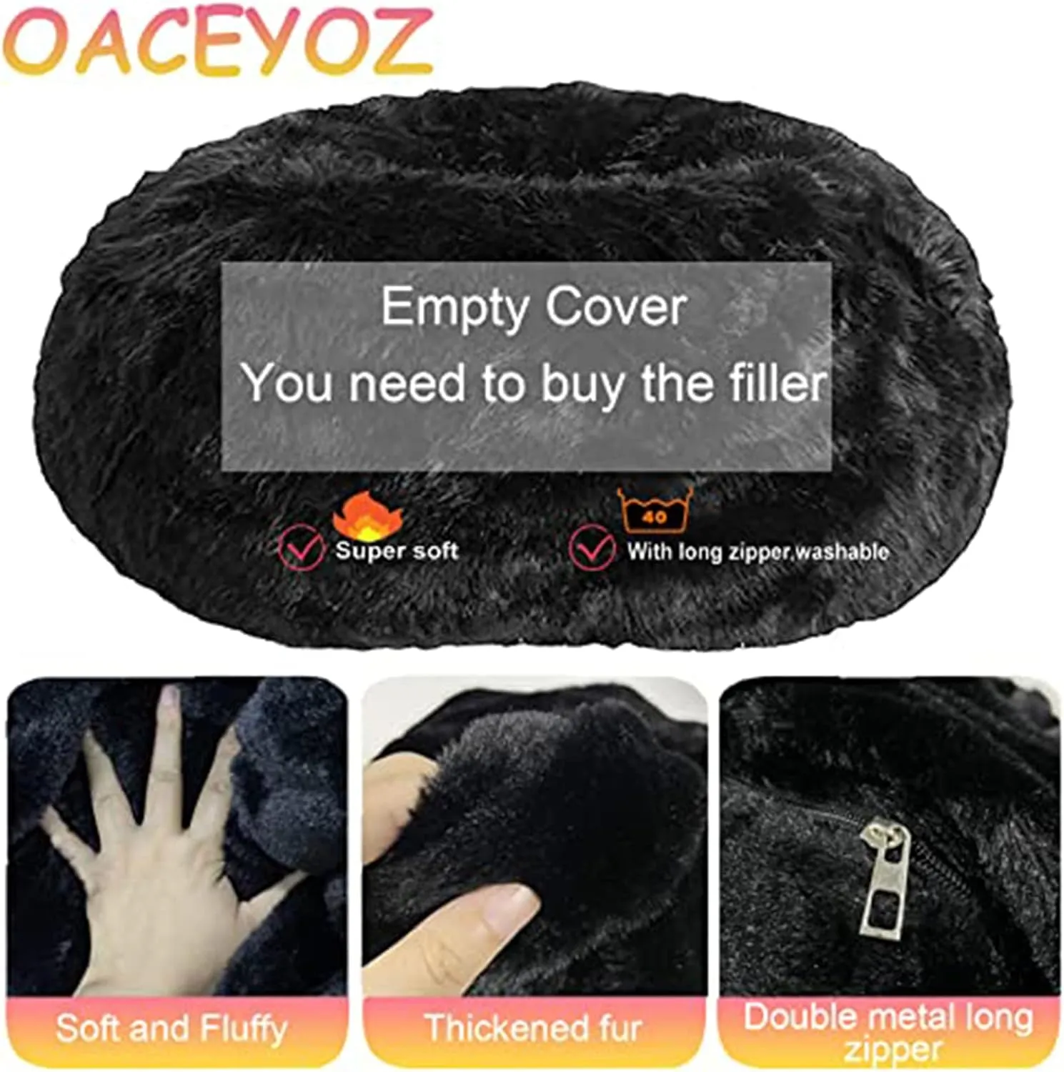 Giant, Soft Fluffy Fur Bean Bag Chair Cover for Adults (Cover ONLY, NO Filler) 7ft Black Big Bean Bag Bed Oversized Lazy Bean Bag Couch