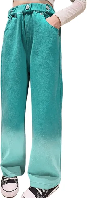 Girls' Baggy Jeans Candy Colors High Rise Elastic Waist Wide Leg Washed Denim Pants Size 5-14 Years …