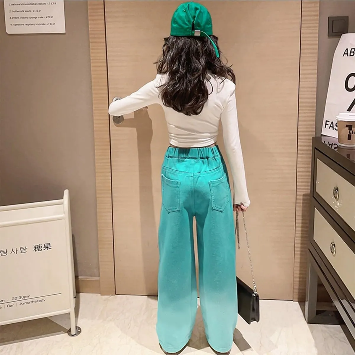 Girls' Baggy Jeans Candy Colors High Rise Elastic Waist Wide Leg Washed Denim Pants Size 5-14 Years …