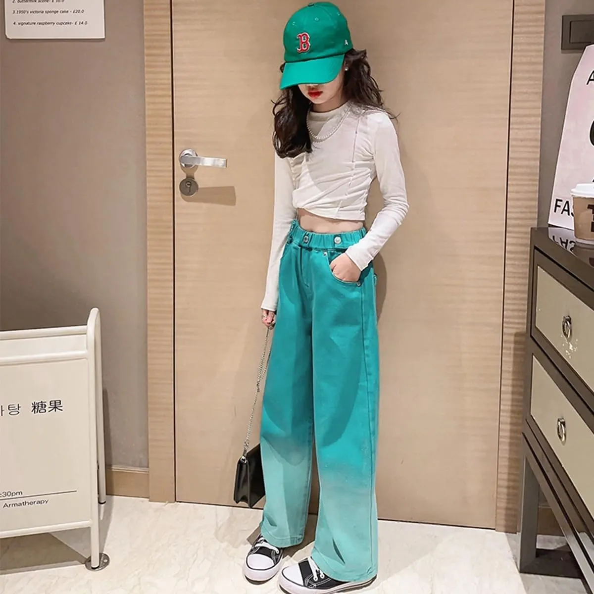 Girls' Baggy Jeans Candy Colors High Rise Elastic Waist Wide Leg Washed Denim Pants Size 5-14 Years …