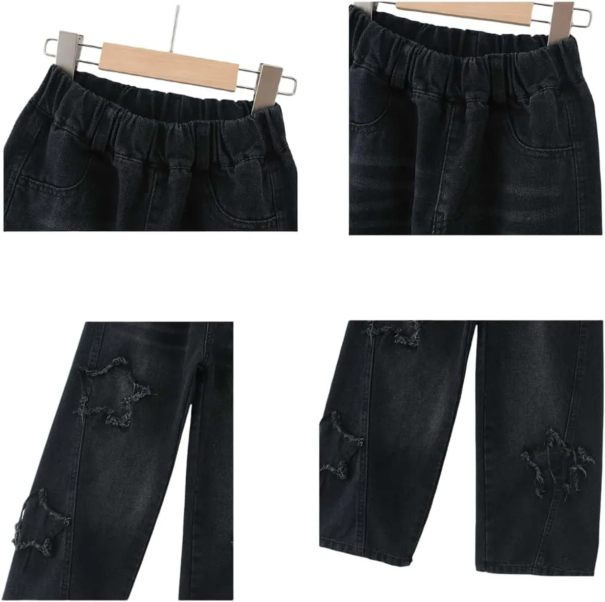 Girls Baggy Wide Leg Jeans Elastic Waist Casual Washed Denim Pants Age 5-14
