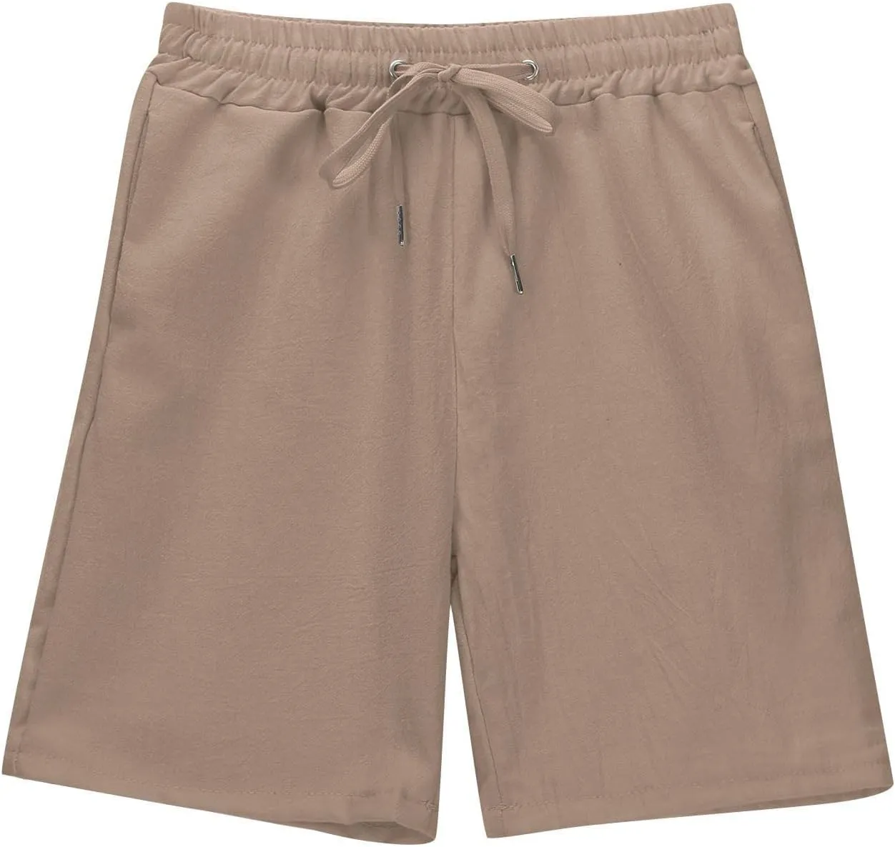Girls Linen 𝐁ermuda Shorts with Pockets Solid Color Straight Leg Short Pants Fashion Elastic Waist Baggy Shorts