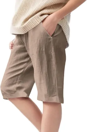 Girls Linen 𝐁ermuda Shorts with Pockets Solid Color Straight Leg Short Pants Fashion Elastic Waist Baggy Shorts