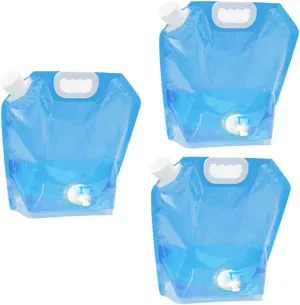 GLEAVI 3pcs 5l Collapsible Water Storage Bag Camping Water Container Spigot for Outdoor Activities
