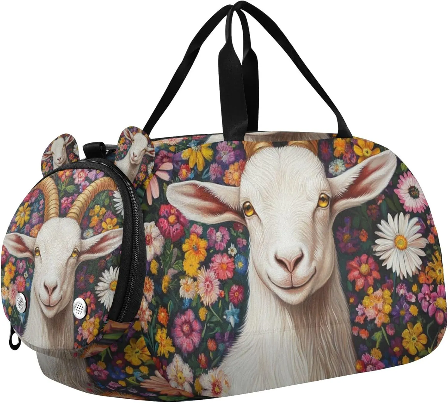 Goat Flowers Duffle Bag for Toddler Girls Boys, Sports Gym Bag with Shoe Compartments, Kids Travel Overnight Weekender Shoulder Bag