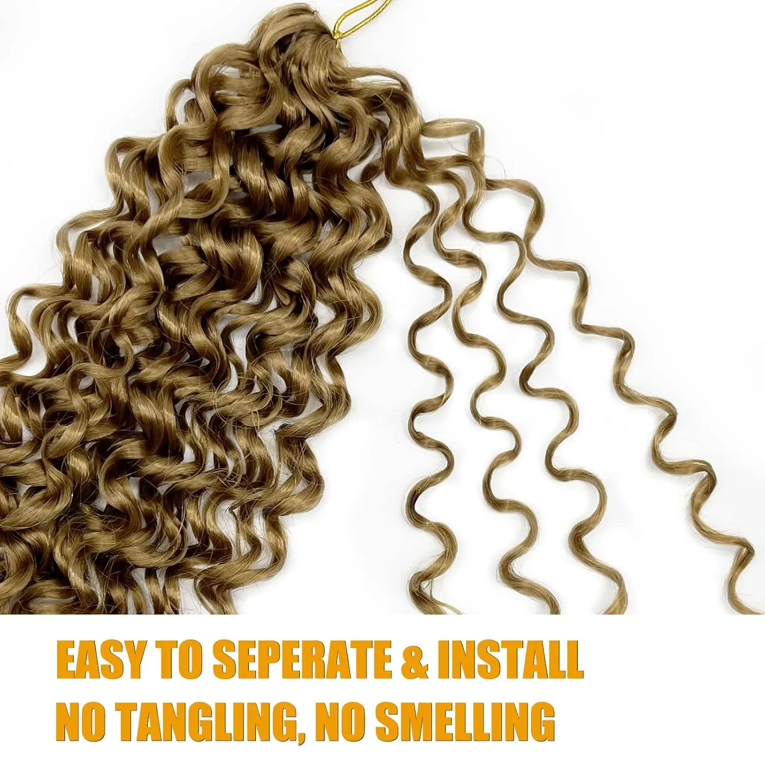 Gogo Curl 14 Inch 8 Packs Curly Crochet Hair for Black Women Light Brown Blonde Color 27 Wavy Beach Curls Water Wave Go Go Crotchet Hair Synthetic Curly Braiding Hair Extensions(14inch 8pack, #27)