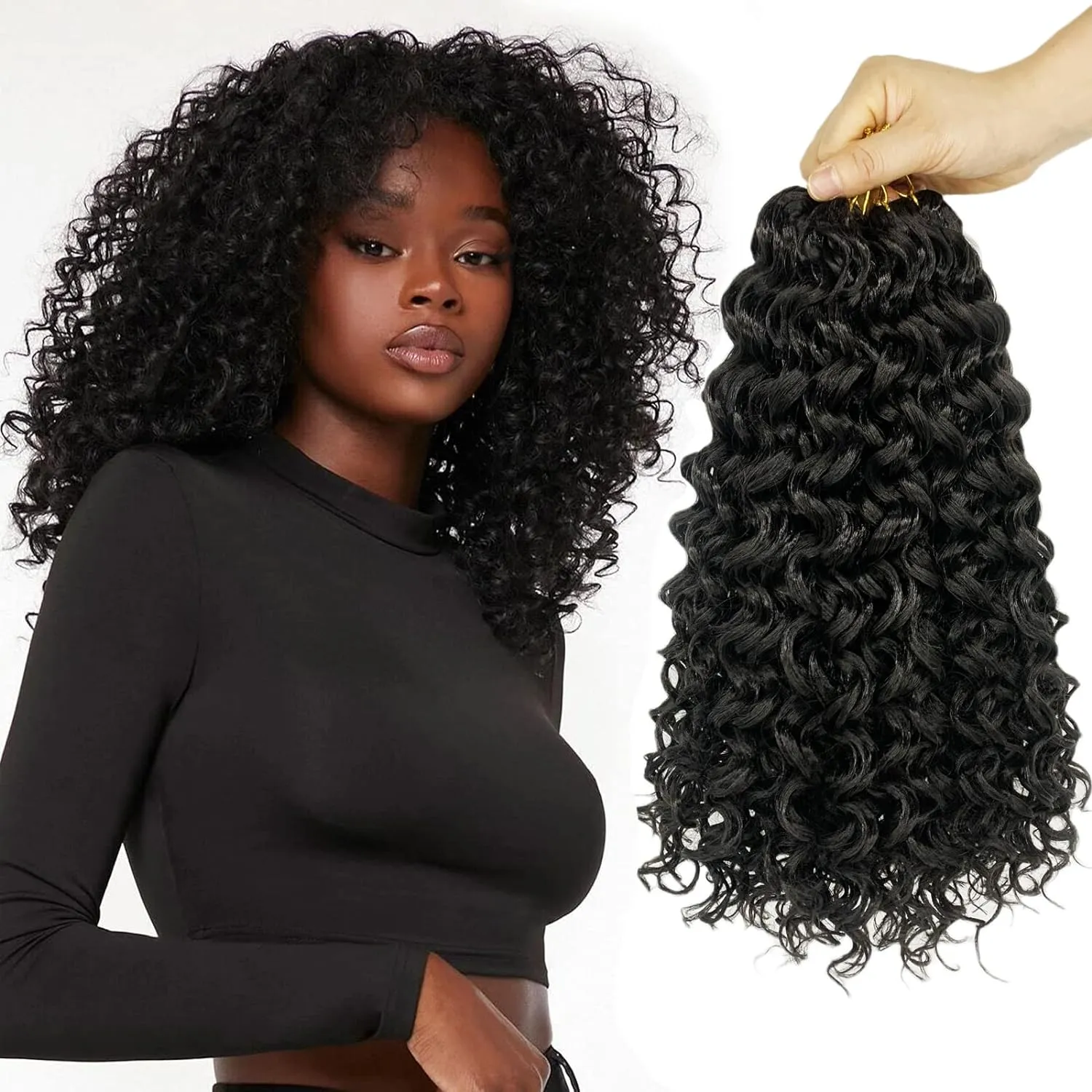 Gogo Curl 14 Inch 8 Packs Curly Crochet Hair for Black Women Wavy Beach Curls Crochet Hair Water Wave Go Go Crotchet Hair Synthetic Curly Braiding Hair Extensions(14inch 8pack, 1b)
