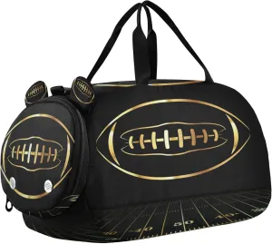 Gold American Football Sports Duffle Bag for Girls Boys, Gym Bag with Shoe Compartment, Kids Travel Overnight Weekender Shoulder Bag