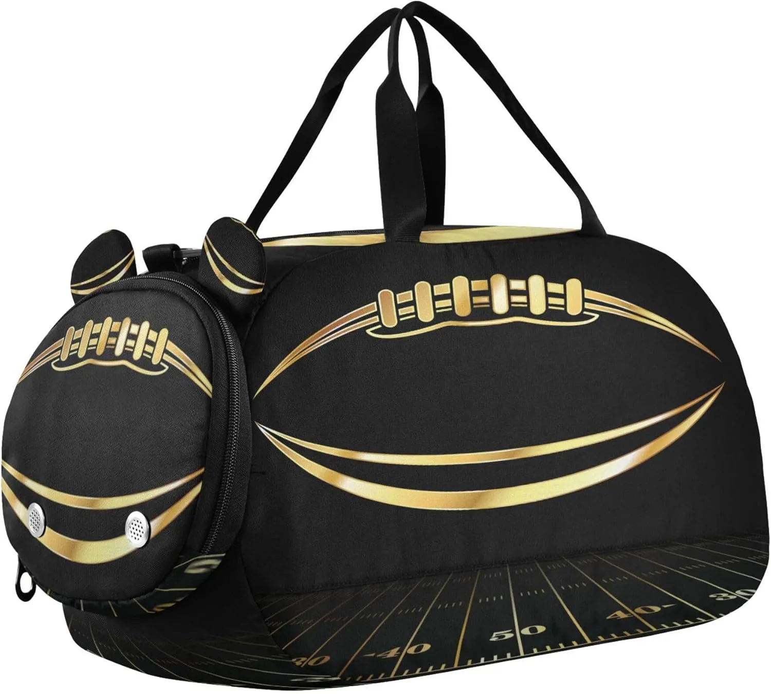 Gold Football Sports Duffle Bag for Girls Boys, Gym Bag with Shoe Compartment, Kids Travel Overnight Weekender Shoulder Bag