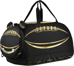 Gold Football Sports Duffle Bag for Girls Boys, Gym Bag with Shoe Compartment, Kids Travel Overnight Weekender Shoulder Bag