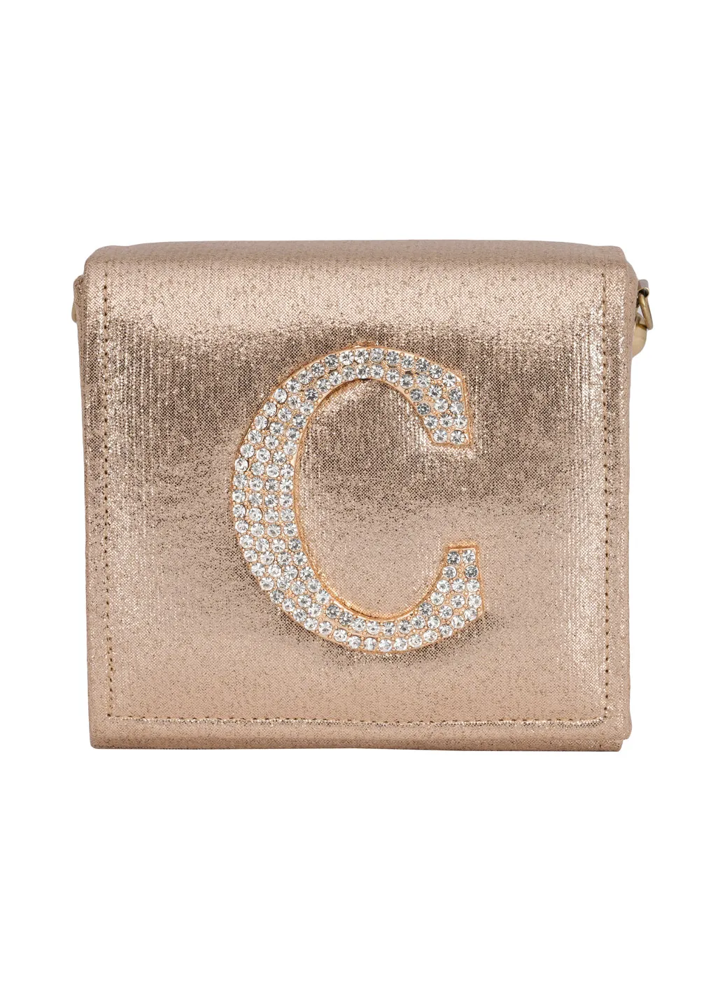 Golden C Alphabhet Intial Embellised Flap Bag