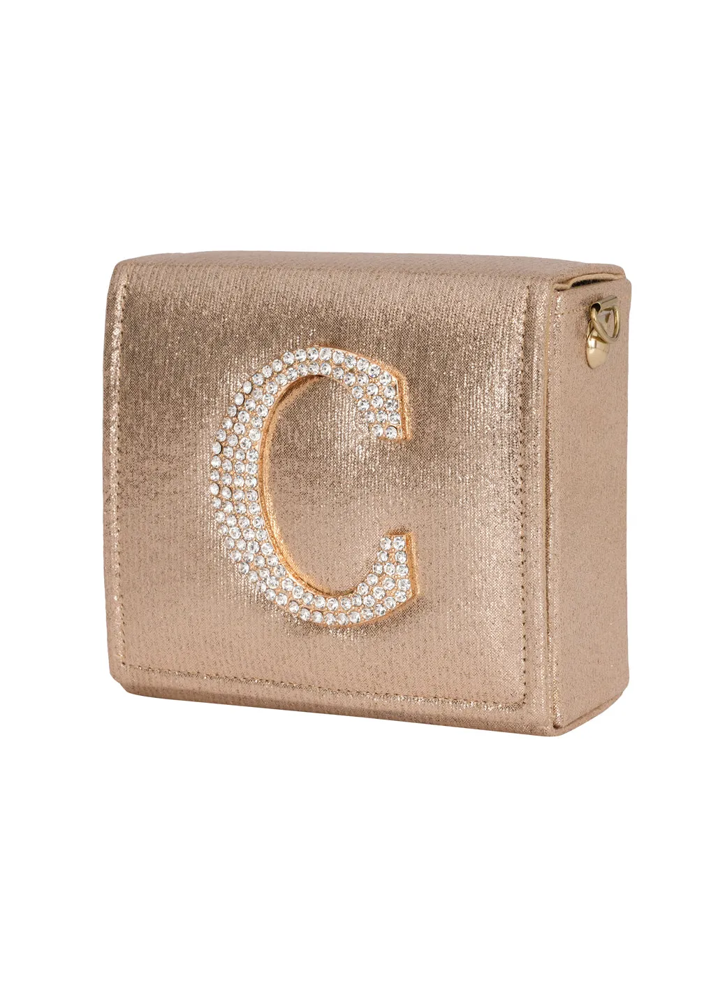 Golden C Alphabhet Intial Embellised Flap Bag