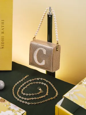 Golden C Alphabhet Intial Embellised Flap Bag