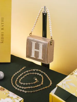 Golden H Alphabhet Intial Embellised Flap Bag