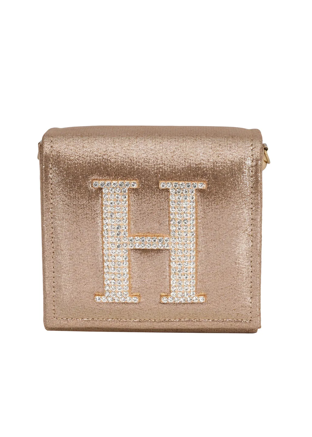 Golden H Alphabhet Intial Embellised Flap Bag