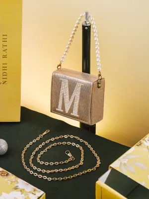 Golden M Alphabhet Intial Embellised Flap Bag