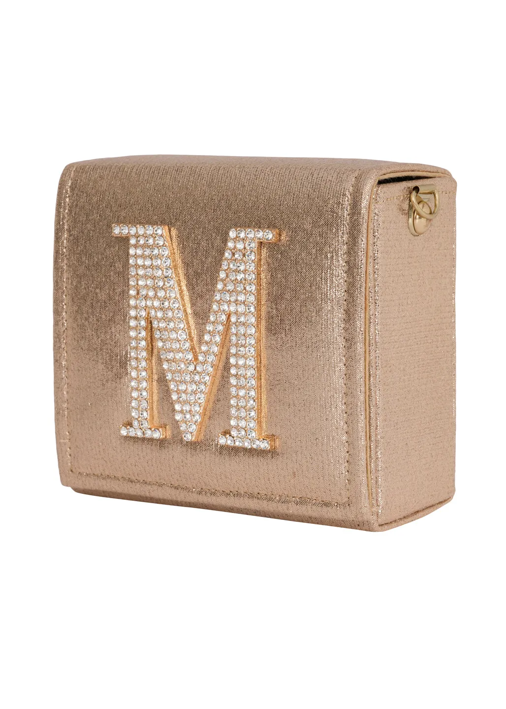 Golden M Alphabhet Intial Embellised Flap Bag