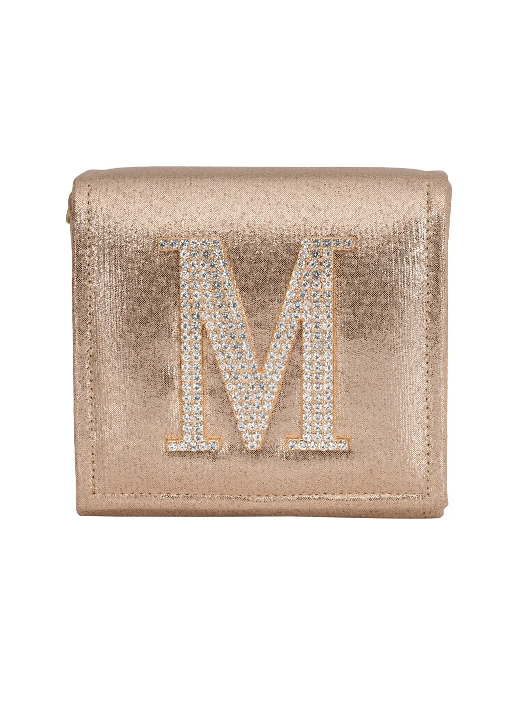 Golden M Alphabhet Intial Embellised Flap Bag