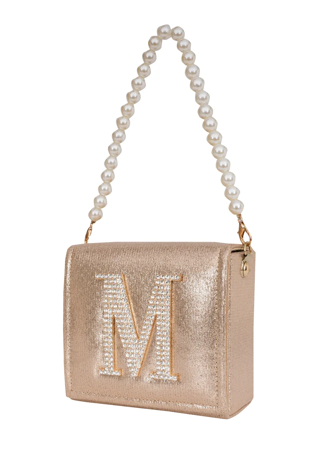 Golden M Alphabhet Intial Embellised Flap Bag