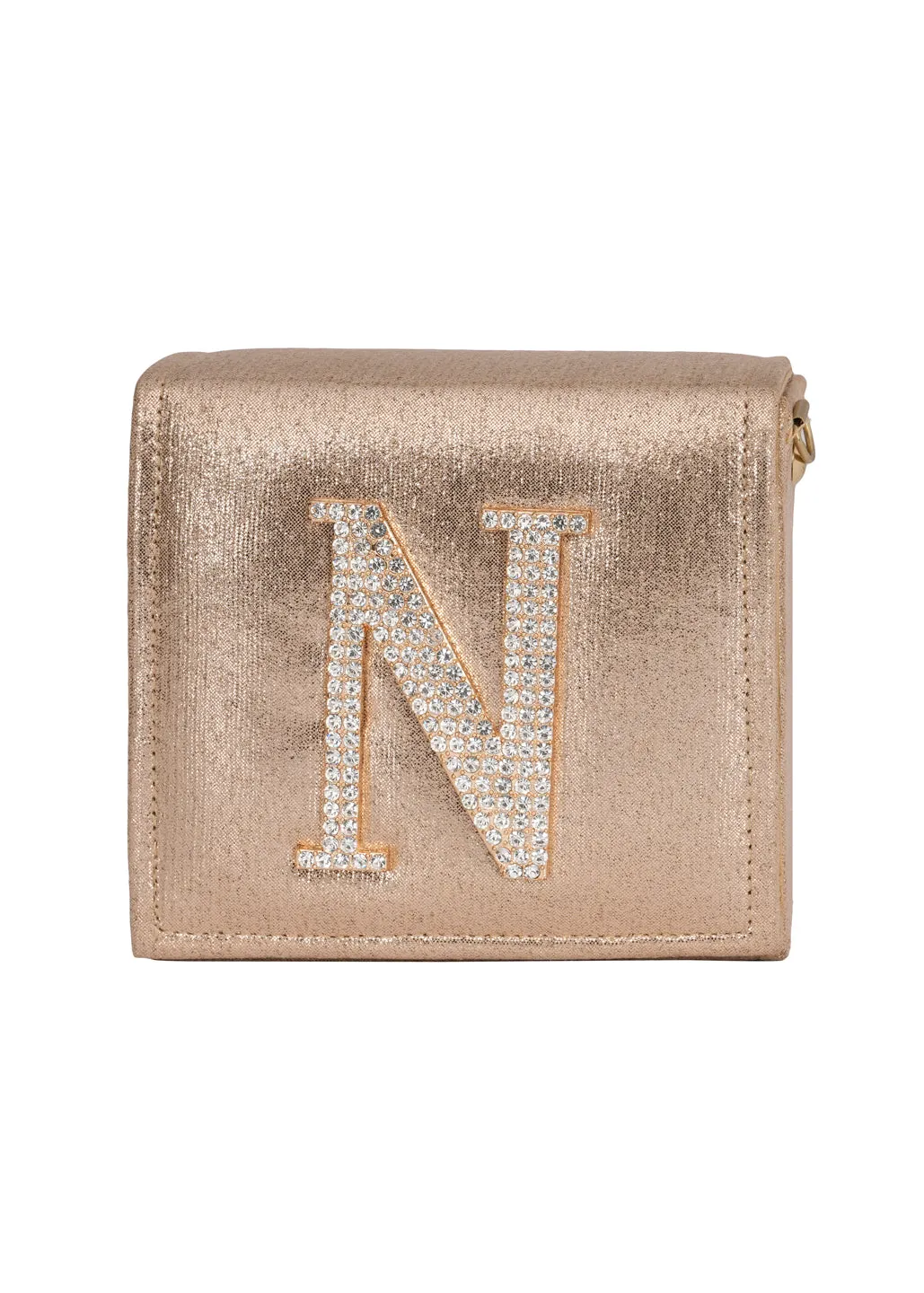 Golden N Alphabhet Intial Embellised Flap Bag