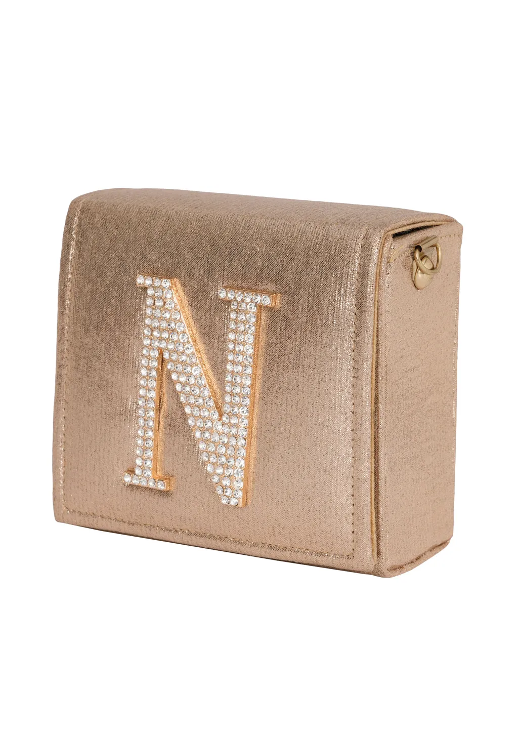 Golden N Alphabhet Intial Embellised Flap Bag