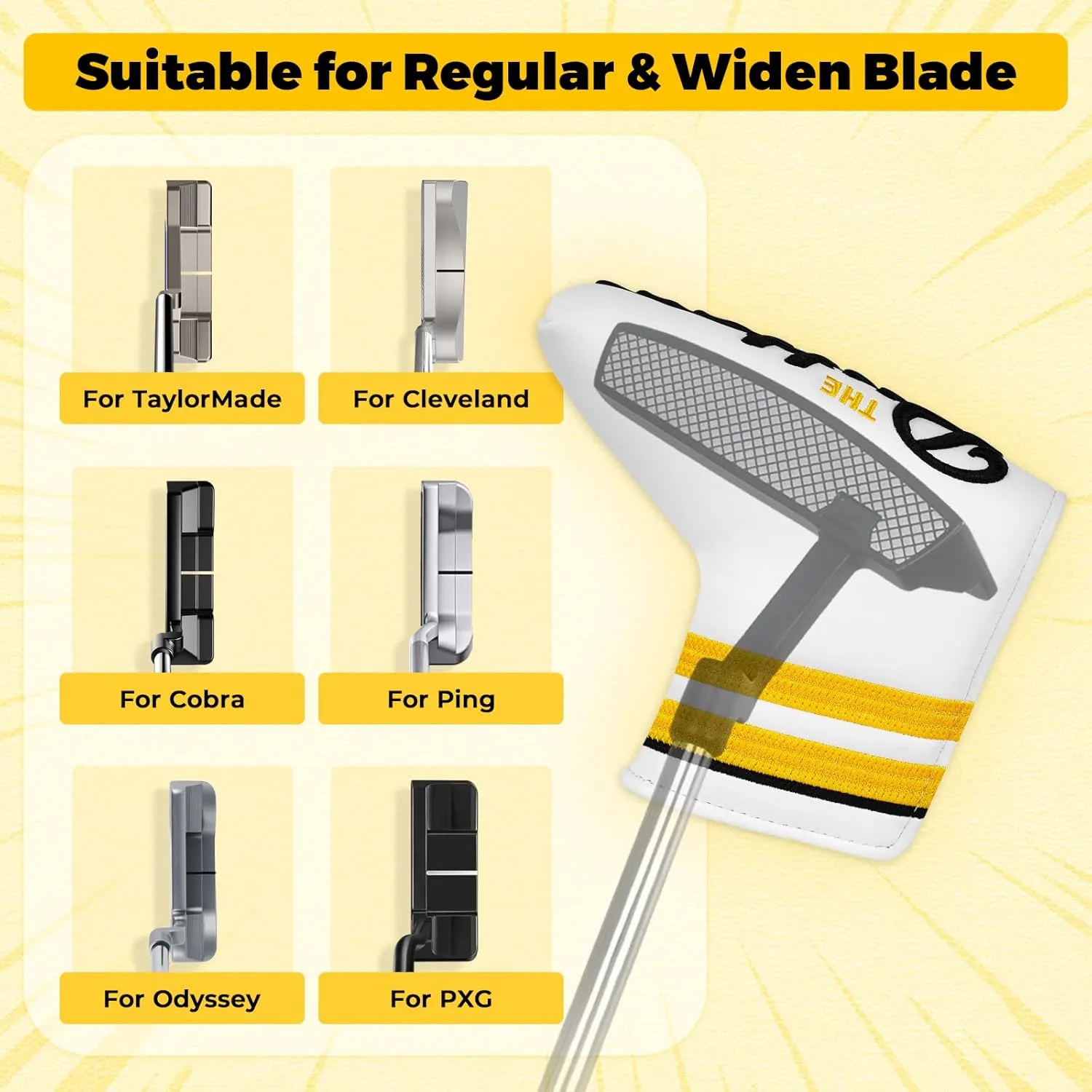 Golf Putter Headcover Magnetic Closure Blade Putter Cover Mallet Putter Cover Multiple Styles Fine Embroidery