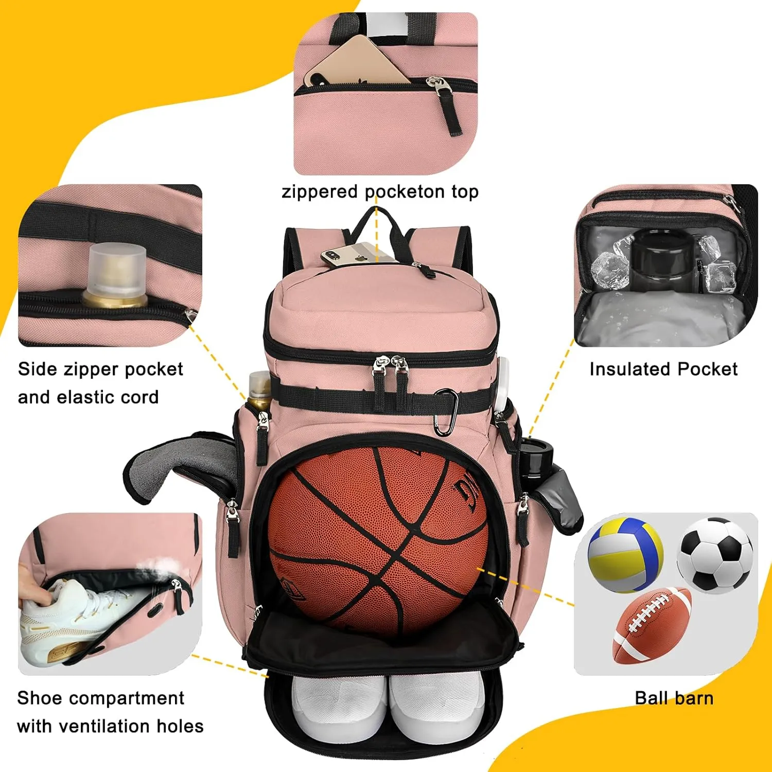 Goloni Basketball Backpack,Large Sports Bag with Ball Compartment & Shoe Compartment for Basketball, Soccer, Volleyball,Gym
