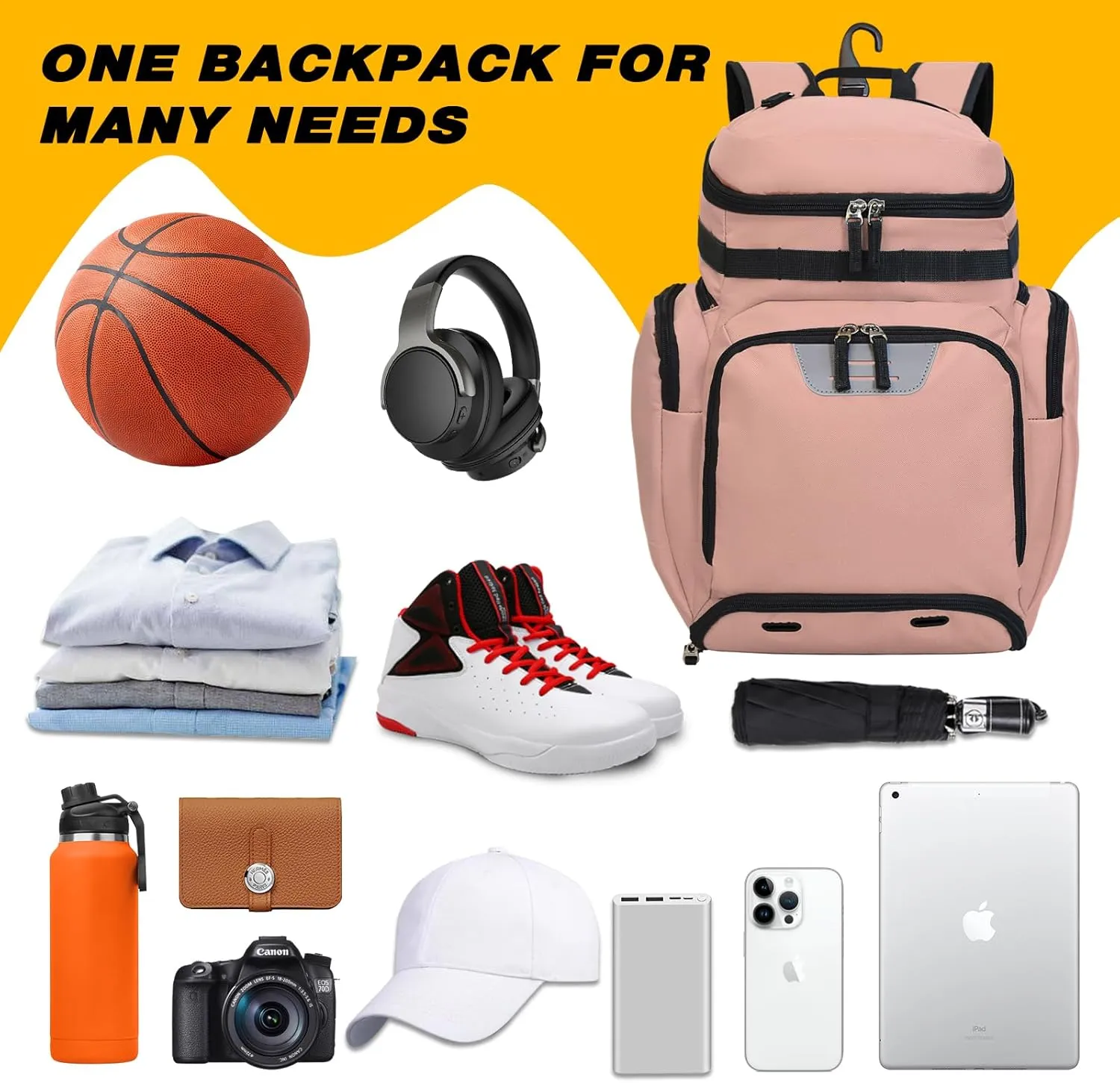 Goloni Basketball Backpack,Large Sports Bag with Ball Compartment & Shoe Compartment for Basketball, Soccer, Volleyball,Gym
