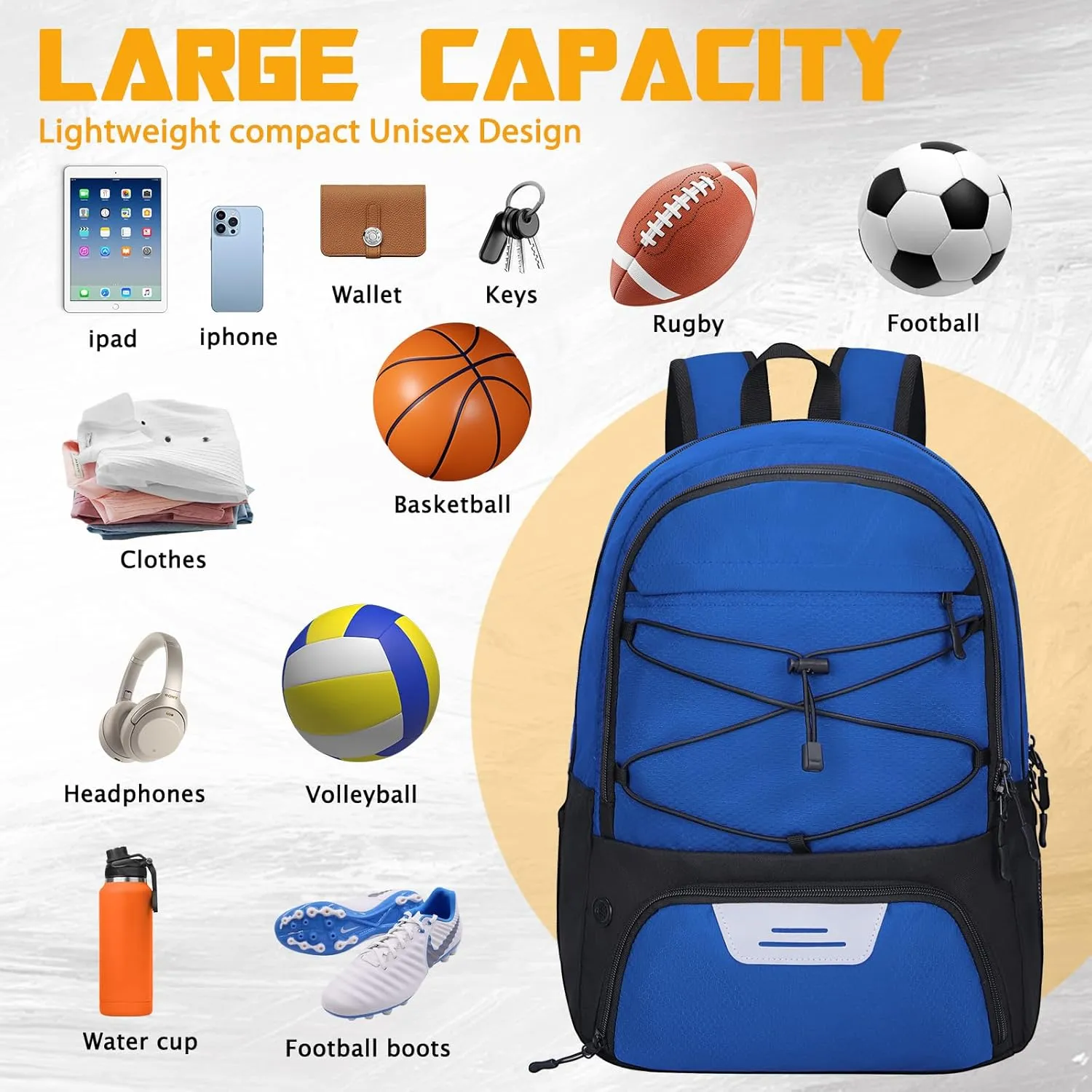 Goloni Soccer Backpack,Soccer Bag with Ball Holder & Shoe Compartment,Large Sports Bag for Basketball, Volleyball,Football