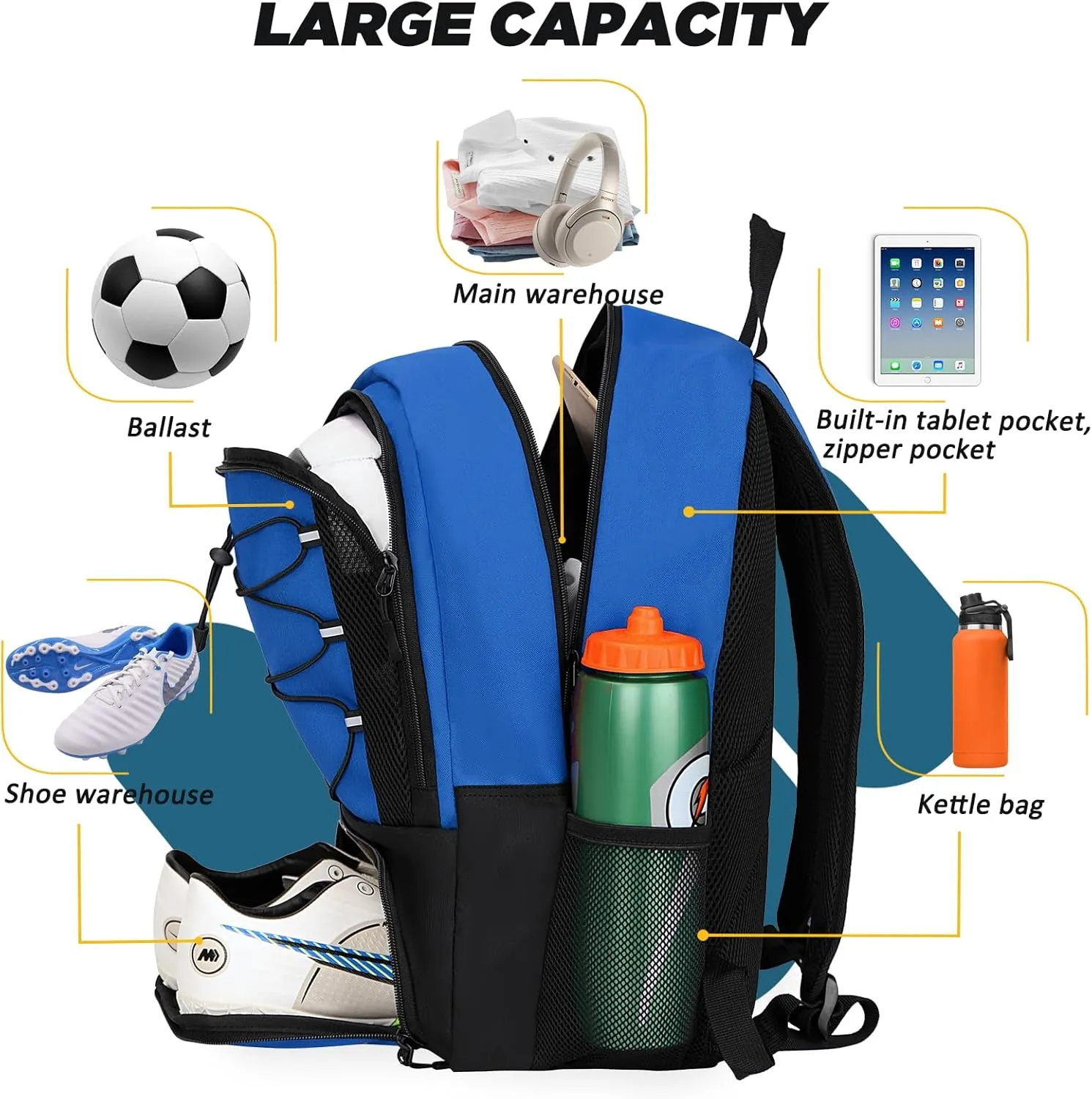 Goloni Soccer Bag, Basketball Bag with Ball Compartment & Shoe Compartment,Large Soccer Backpack for Basketball,Gym，Football
