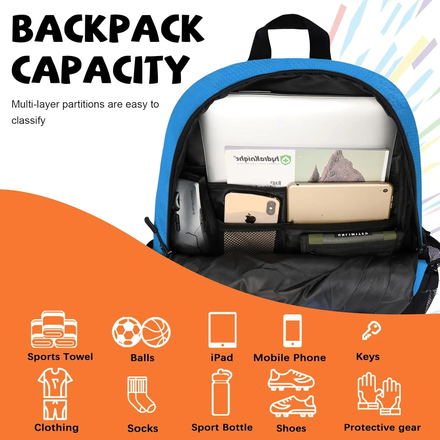Goloni Soccer Bag,Large Sports Bag with with Separate Ball & Shoe Compartments,Youth Soccer Backpack for Basketball