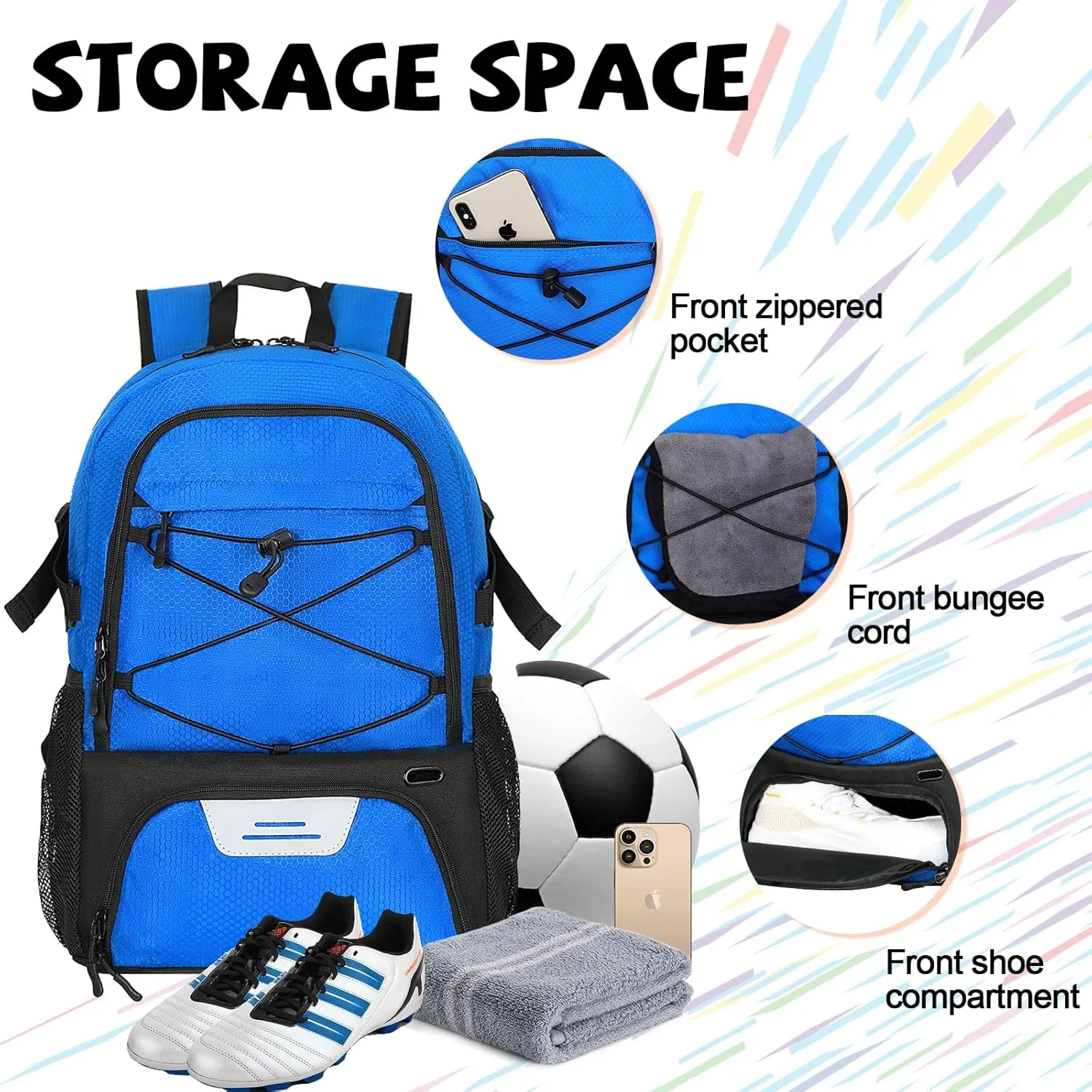Goloni Soccer Bag,Large Sports Bag with with Separate Ball & Shoe Compartments,Youth Soccer Backpack for Basketball