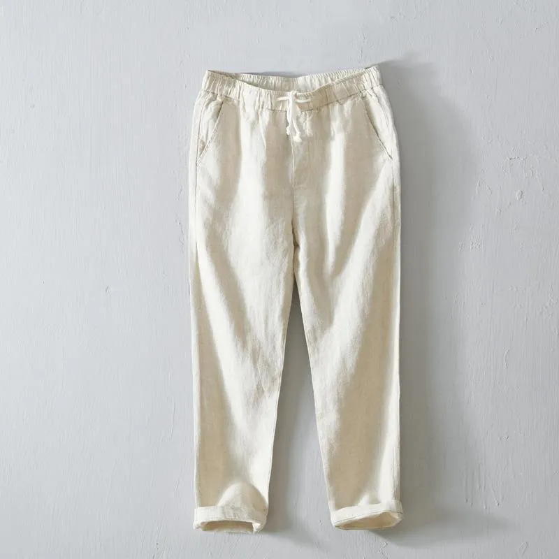 GOOSUDU L8104 Simple Solid Color Straight-Leg Pants Men's Lace Casual Pants Linen Breathable Cropped Pants Men's One Piece Dropshipping