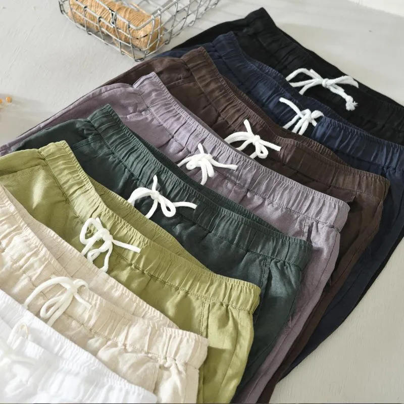 GOOSUDU L8104 Simple Solid Color Straight-Leg Pants Men's Lace Casual Pants Linen Breathable Cropped Pants Men's One Piece Dropshipping