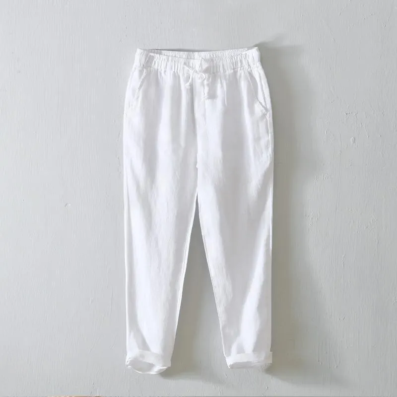 GOOSUDU L8104 Simple Solid Color Straight-Leg Pants Men's Lace Casual Pants Linen Breathable Cropped Pants Men's One Piece Dropshipping