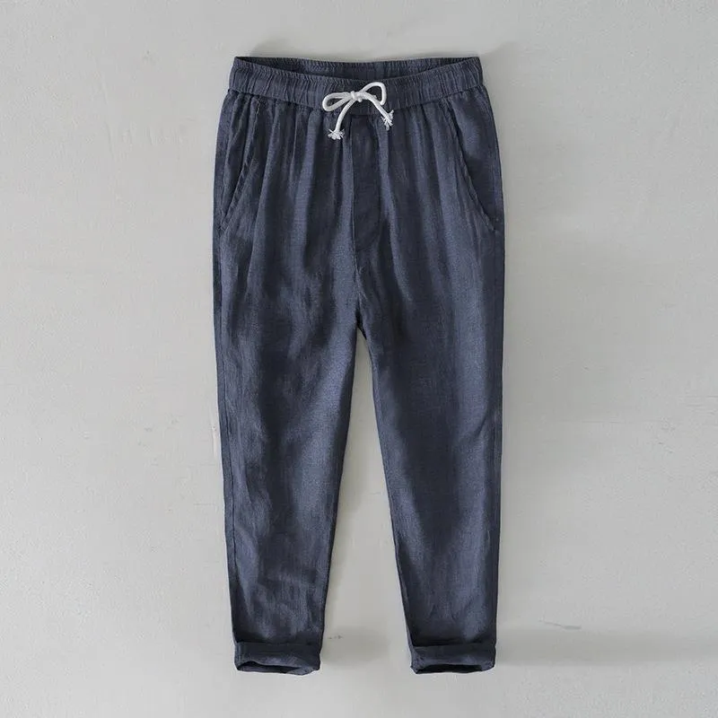 GOOSUDU L8104 Simple Solid Color Straight-Leg Pants Men's Lace Casual Pants Linen Breathable Cropped Pants Men's One Piece Dropshipping