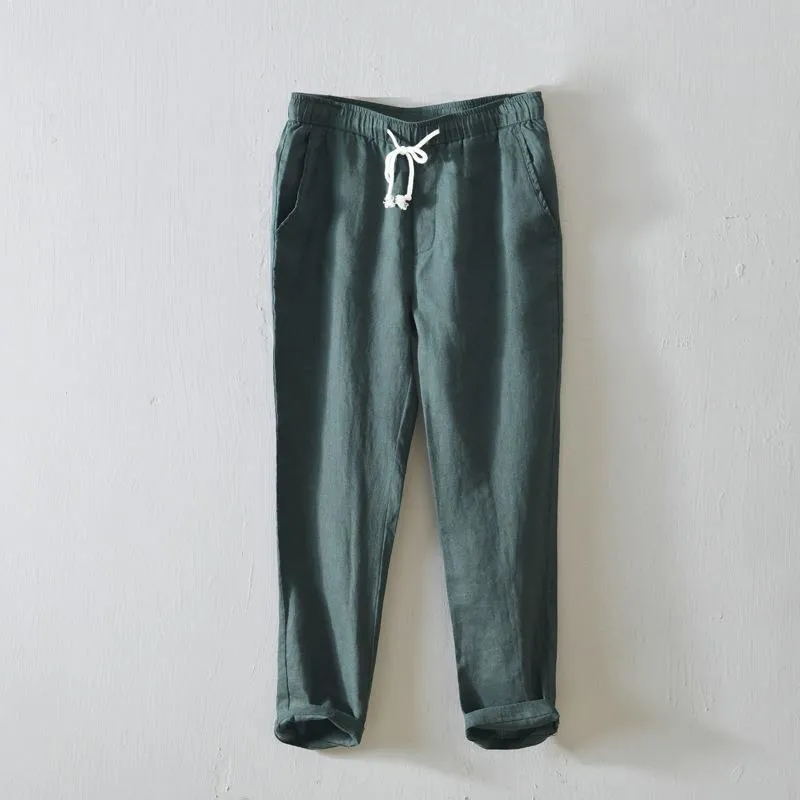 GOOSUDU L8104 Simple Solid Color Straight-Leg Pants Men's Lace Casual Pants Linen Breathable Cropped Pants Men's One Piece Dropshipping
