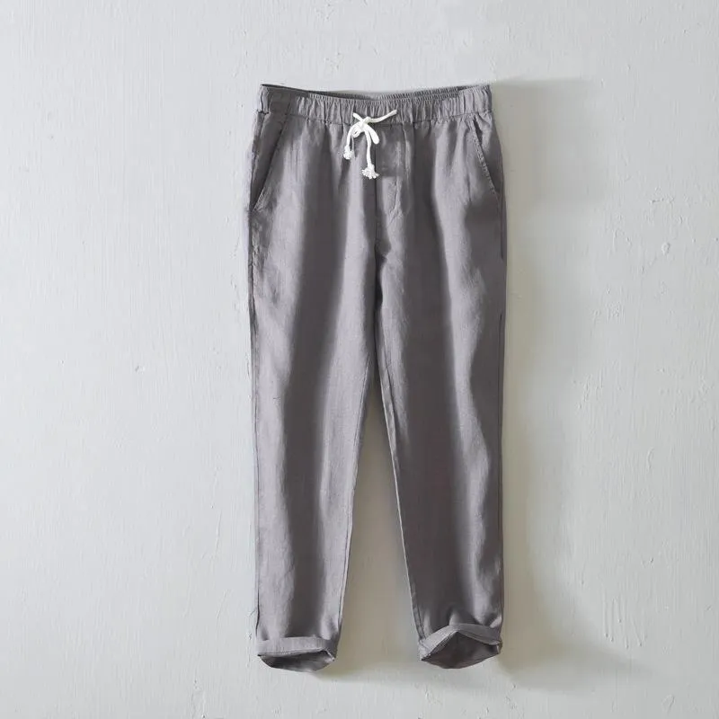 GOOSUDU L8104 Simple Solid Color Straight-Leg Pants Men's Lace Casual Pants Linen Breathable Cropped Pants Men's One Piece Dropshipping