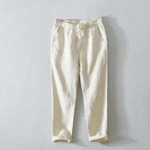 GOOSUDU L8104 Simple Solid Color Straight-Leg Pants Men's Lace Casual Pants Linen Breathable Cropped Pants Men's One Piece Dropshipping