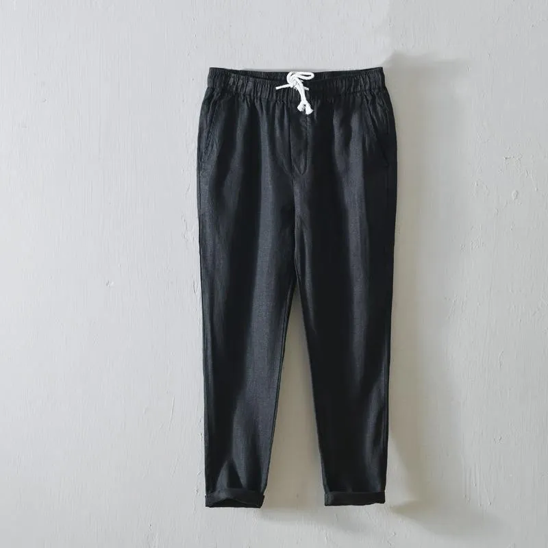 GOOSUDU L8104 Simple Solid Color Straight-Leg Pants Men's Lace Casual Pants Linen Breathable Cropped Pants Men's One Piece Dropshipping
