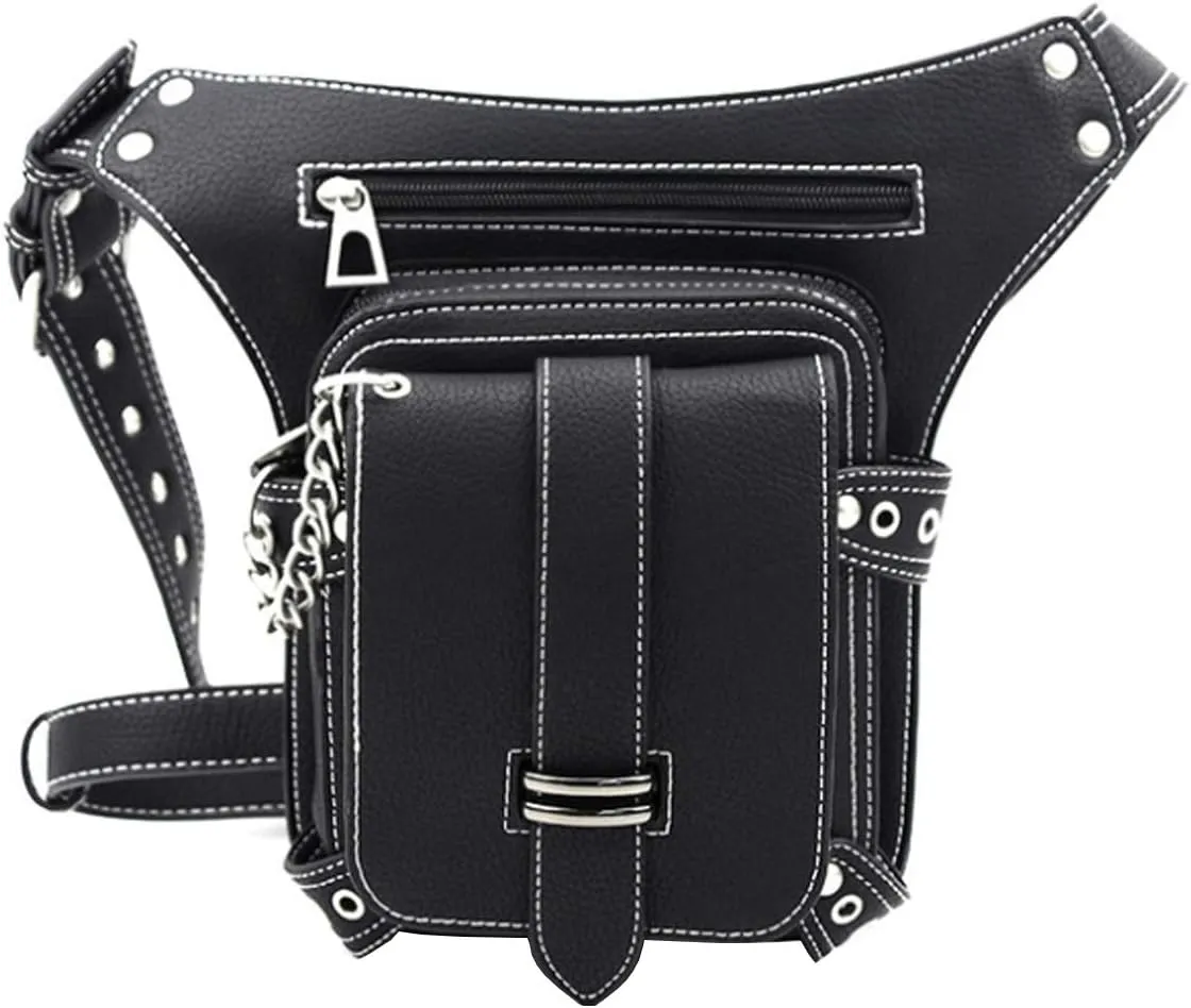 Gothic Waist Bag Punk Tactical Drop Leg Bag Outdoor Bike Motorcycle Cycling Hiking Fanny Pack Hip/Thigh Pouch Shoulder Bag Black (Black Chain)